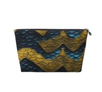 Trousse de maquillage en cuir imperméable avec imprimé écailles de dragon pour femme, Argenté., Taille unique, Trousse de toilette