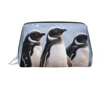 Trousse de Maquillage en Cuir imperméable Young Penguins with Snow, Pochette à Maquillage zippée, Trousse de Toilette Portable pour Femmes et Filles, Motif Jeunes Pingouins, idéale pour Les Voyages.