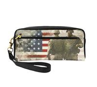 Trousse de maquillage en cuir imprimé avec dragonne pour femme - Soldats militaires américains patriotiques, Noir , Taille unique, Trousse de maquillage