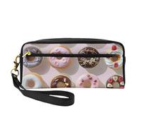 Trousse de maquillage en cuir imprimé cupcakes beignets muffins sucre avec dragonne, trousse de toilette de voyage portable pour femme, Noir , Taille unique, Trousse de maquillage