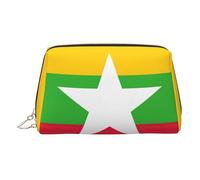 Trousse de maquillage en cuir imprimé drapeau du Myanmar pour femme - Trousse de toilette de voyage pour articles de toilette