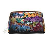 Trousse de maquillage en cuir imprimé graffiti Hip Hop de haute qualité pour la maison et les voyages, blanc, Taille unique