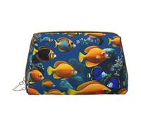 Trousse de maquillage en cuir imprimé tie-dye hippie pour femme, pochette de maquillage pour sac à main, Poissons tropicaux du monde sous-marin, One Size