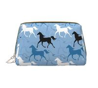 Trousse de maquillage en cuir minimaliste avec motif cheval, noir et blanc, trousse de toilette de voyage pour femme, trousse de maquillage, grande capacité