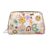 Trousse de maquillage en cuir, motif floral, arc-en-ciel, signe de paix, trousse de toilette de voyage pour femme, trousse de maquillage, grande capacité, jolie trousse de maquillage