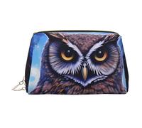 Trousse de maquillage en cuir motif hibou bleu, grande capacité, sac de rangement de voyage, articles de toilette et trousse de maquillage à double usage, bleu/motifs chouettes, Taille unique