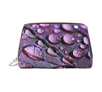 Trousse de Maquillage en Cuir Portable Minimaliste et élégante, Trousse à cosmétiques imprimée Feuille de Plante Violette pour Filles et Femmes - Petite Taille