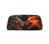 Trousse de maquillage en cuir pour sac à main de voyage - Petite trousse à crayons portable pour homme et femme - Chic et cool - Deux dragons rugissants - Trousse à maquillage avec fermeture éclair
