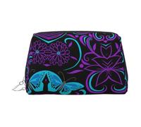 Trousse de maquillage en cuir PU avec dragonne et motif papillon sur une belle fleur imprimée, Argenté., Taille unique