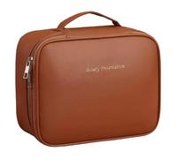 Trousse de Maquillage en Cuir PU, Grand Sac de Rangement cosmétique pour Voyage avec Porte-Brosse Amovible, Trousse Toilette élégante pour Femme (Marron)