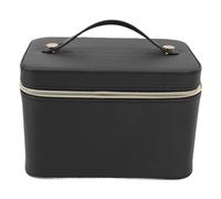 Trousse de Maquillage en Cuir PU, Grande Capacité avec Miroir Ovale Noir, Adaptée aux Voyages, Portative Respirante pour Femme