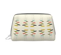 Trousse de maquillage en cuir PVC avec imprimé moderne du milieu du siècle, Argenté., One Size