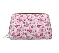 Trousse de maquillage en cuir rose avec fleurs et papillons, trousse de toilette de voyage pour femme, trousse de maquillage, grande capacité, jolie