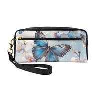 Trousse de maquillage en cuir synthétique avec impression d'images de dinosaures de dessin animé pour voyage, salle de bain, cosmétiques, Papillon bleu sur fleur, One Size, Organiseur de sac