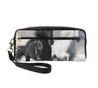 Trousse de maquillage en cuir synthétique avec impression d'images de dinosaures de dessin animé pour voyage, salle de bain, cosmétiques, Chevaux noirs et blancs., One Size, Organiseur de sac