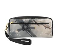 Trousse de maquillage en cuir synthétique avec imprimé rayures noires et blanches pour voyage, salle de bain, cosmétiques, Avion de la Seconde Guerre Mondiale, One Size, Organiseur de sac