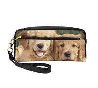 Trousse de maquillage en cuir synthétique avec imprimé rose gothique pour les essentiels de voyage, salle de bain, cosmétiques, Golden Retriever Dogs Chiots, One Size, Organiseur de sac
