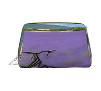 Trousse de maquillage en cuir synthétique avec poche à fermeture éclair pour voyage ou sac à main Motif champ de lavande rétro, blanc, Taille unique