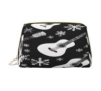 Trousse de maquillage en cuir synthétique imprimé avec poche zippée pour voyage ou sac à main Motif guitare, blanc, Taille unique