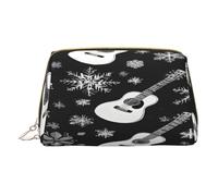 Trousse de maquillage en cuir synthétique imprimé avec poche zippée pour voyage ou sac à main Motif guitare, blanc, Taille unique