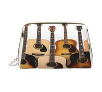 Trousse de maquillage en cuir synthétique imprimé guitare avec poche zippée Organiseur compact pour voyage/sac à main, blanc, Taille unique