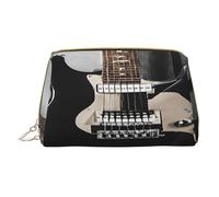 Trousse de maquillage en cuir synthétique imprimé guitare musicale avec poche zippée Organiseur compact pour voyage/sac à main, blanc, Taille unique