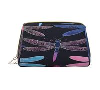 Trousse de maquillage en cuir synthétique imprimé libellule violette avec poche zippée pour voyage/sac à main, blanc, Taille unique