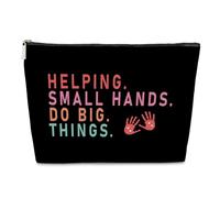 Trousse de maquillage en cuir synthétique pour travailleuse d'ergothérapie et thérapeute - Cadeau pour femme - Cadeau de retraite - Aide les petites mains à faire de grandes choses, coloré