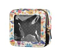 Trousse de maquillage en cuir transparent avec mauvais yeux noirs et blancs pour femme, Art Decor Moustache Motif Rétro Happy Fête des Pères, Taille unique