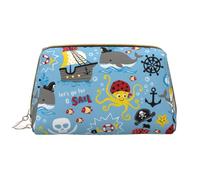 Trousse de maquillage en cuir, trousse de maquillage d'animaux marins pirates, trousse de toilette de voyage pour femme, trousse de maquillage, grande capacité, jolie