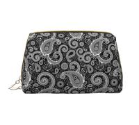 Trousse de maquillage en cuir, trousse de maquillage en cachemire indien noir et blanc, trousse de toilette de voyage pour femme, trousse de maquillage, organisateur de trousse de maquillage de grande