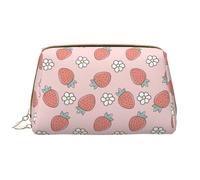 Trousse de maquillage en cuir, trousse de maquillage en forme de fleur de fraise douce, trousse de toilette de voyage pour femme, trousse de maquillage, grande capacité, jolie