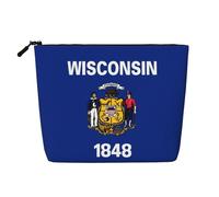 Trousse de maquillage en faux chanvre avec drapeau de l'État du Wisconsin - Grande capacité - Organiseur de voyage pour voyage d'affaires et usage quotidien