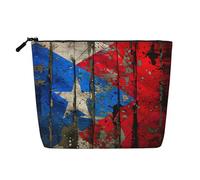 Trousse de maquillage en faux lin avec imprimé drapeau de Porto Rico, grande capacité, parfaite pour les voyages et un usage quotidien, Noir , Taille unique