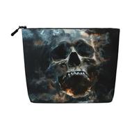 Trousse de maquillage en faux lin avec imprimé tête de mort et fantôme d'horreur, grande capacité, parfaite pour les voyages et un usage quotidien, Noir , Taille unique