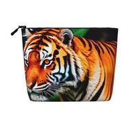 Trousse de maquillage en faux lin avec imprimé tigre à rayures oranges pour femme, grande capacité, parfaite pour les voyages et un usage quotidien, Noir , Taille unique