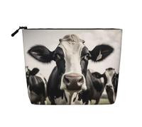 Trousse de maquillage en faux lin avec imprimé vache 2 noir et blanc de grande capacité, parfaite pour les voyages et un usage quotidien, Noir , Taille unique