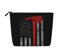 Trousse de maquillage en faux lin avec motif hache de pompier rouge pour femme, grande capacité, parfaite pour les voyages et un usage quotidien, Noir , Taille unique