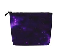 Trousse de maquillage en faux lin pour femme, motif galaxie, espace étoilé, violet, grande capacité, parfaite pour les voyages et un usage quotidien, Noir , Taille unique