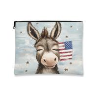 Trousse de maquillage en forme d'âne, joli drapeau des États-Unis patriotique, trousse de maquillage de voyage pour femme, petite pochette portable en toile à fermeture éclair, cadeau de festival