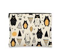 Trousse de maquillage en forme d'animal, joli motif hibou, pochette cosmétique portable pour femme, petite toile à fermeture éclair, pour festivals et voyages, noir, 7x9 Inch