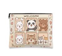 Trousse de maquillage en forme d'animal mignon pour femme, petite pochette portable à fermeture éclair, idéale pour les voyages et une utilisation quotidienne, Beige, 7x9 Inch, Animaux