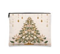 Trousse de maquillage en forme d'arbre de Noël, élégante pochette de voyage pour femme, petite trousse de toilette portable en toile avec fermeture éclair, trousse de toilette saisonnière, vert, 7x9