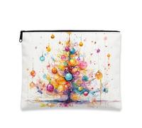 Trousse de maquillage en forme d'arbre de Noël, pochette de voyage colorée pour femme, organiseur portable en toile avec fermeture éclair, trousse de toilette festive d'hiver, Multicolore, 7x9 Inch