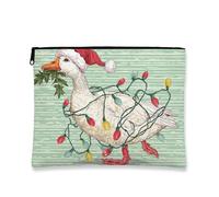 Trousse de maquillage en forme de canard de Noël, pochette à maquillage vintage pour femme, petite trousse de toilette portable en toile avec fermeture éclair, trousse de toilette festive d'hiver