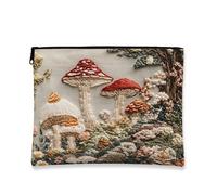 Trousse de maquillage en forme de champignon de style broderie de 17,8 x 22,9 cm pour sac à main de voyage, trousse de toilette esthétique vintage pour femme, motif botanique, toile portable avec