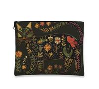 Trousse de maquillage en forme de chat vintage brodée florale pour femme, petite trousse portable en toile avec fermeture éclair, cadeau pour toutes les saisons, noir, 7x9 Inch, Chat