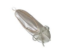 Trousse de maquillage en forme de chaussure de ballet avec fermeture éclair et accents d'étoile, pochettes de maquillage spacieuses en satin pour le rangement de bijoux de voyage