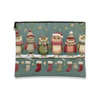 Trousse de maquillage en forme de chouette, jolie pochette de voyage pour femme, petite pochette portable en toile à fermeture éclair, trousse de toilette pour les vacances, bleu, 7x9 Inch, Chouette