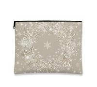 Trousse de maquillage en forme de couronne d'hiver, trousse de maquillage scintillante pour femme, petite trousse portable en toile à fermeture éclair, trousse de toilette pour les vacances, beige